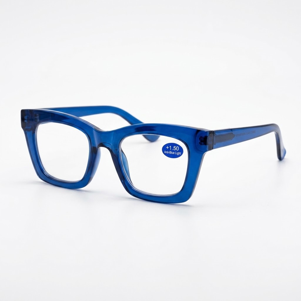Lentes de Lectura Rectangulares Chunky Anti-Blue Light (+1.50) - Azul Translúcido