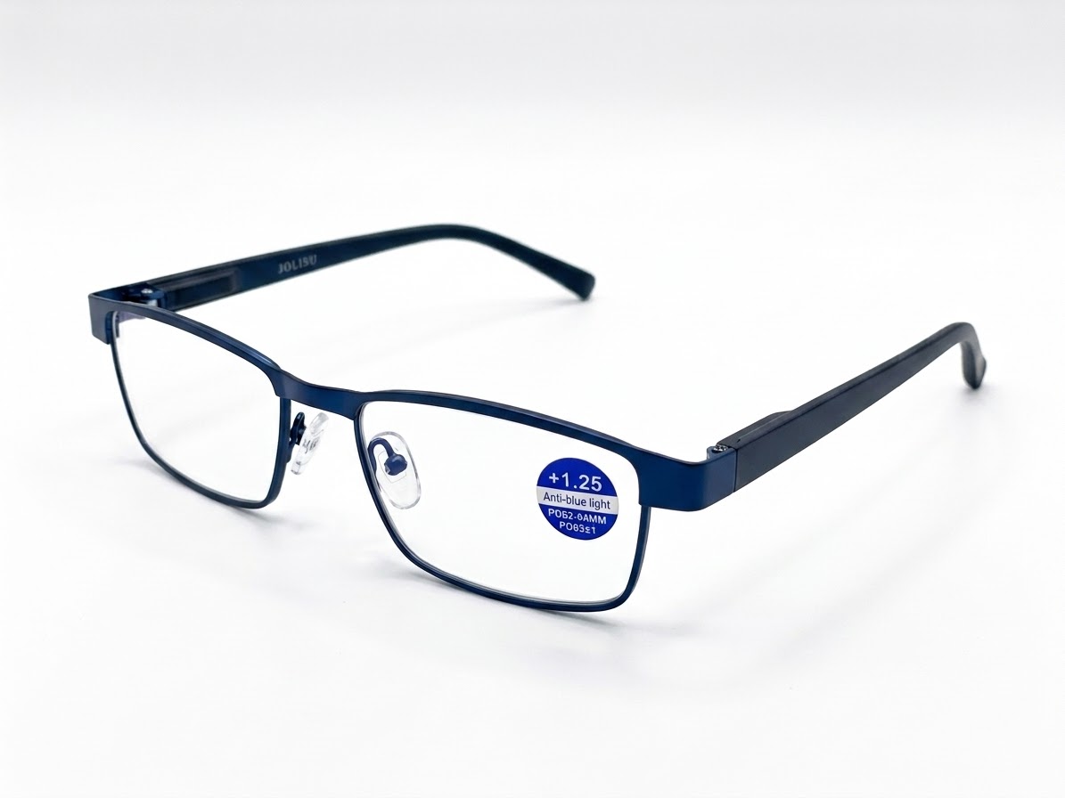 Lentes de Lectura Rectangulares Anti-Luz Azul (+1.25) - Azul Metálico y Negro